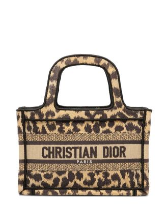 Dior 2021 Mizza Mini Embroidered Canvas Leopard Book tote bag - women - Canvas - One Size - Brown
