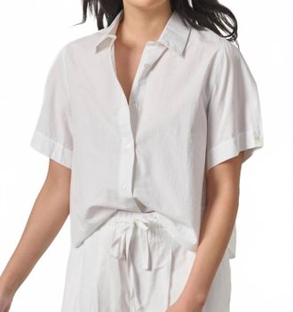 Lilla P Folded Sleeve Button Down Shirt In White