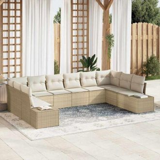 vidaXL Vidaxl - Conjunto De Sof&aacute; De Jard&iacute;n Con Coj&iacute;n 10 Pcs Beige Polirat&aacute;n