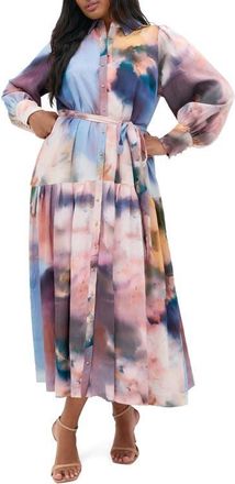 City Chic Maxi Floral Satin Maxi Shirtdress in Vintage Bouquet at Nordstrom, Size Xxs