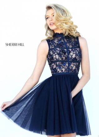 Sherri Hill Sleeveless Mini Dress In Navy