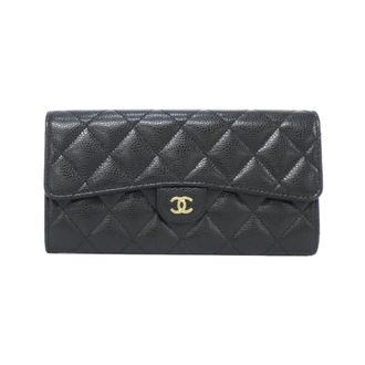 Chanel Black Bordeaux Grained Calfskin Long Wallet (Bi-Fold) (Pre-Owned)