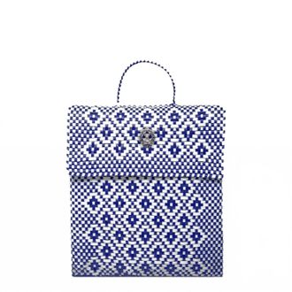 Lola's Bag Womens Small Handmade Aztec Backpack In Blue/white