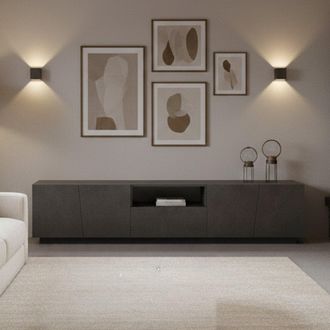 Dmora Dmora - Mueble De Televisi&oacute;n Dlori, Aparador Bajo Para Sal&oacute;n, Base Soporte Tv, 100% Made In Italy, Cm 220x43h46, Pizarra