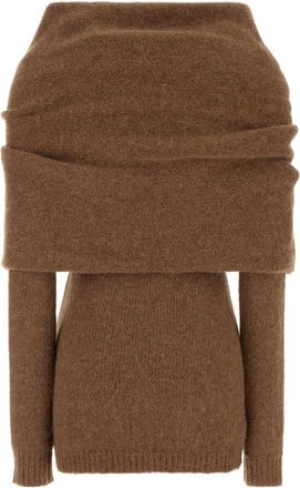 Entire studios Womens Off-Shoulder Wool Blend Sweater Brown Alpaca Acrylic