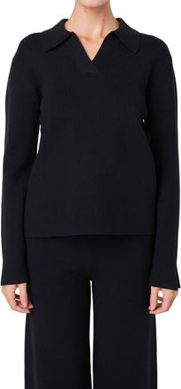 English Factory Polo Collar Sweater in Black at Nordstrom, Size Large
