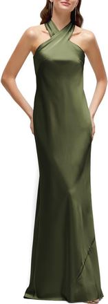 After Six Bias Cut Stretch Satin Charmeuse Gown in Olive Green at Nordstrom, Size Medium