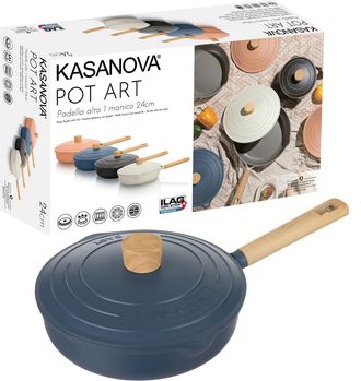 KASANOVA Padella alta 24 cm con coperchio blu Pot Art