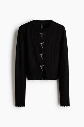H&M Geripptes Shirt mit Schleifendetails - Schwarz