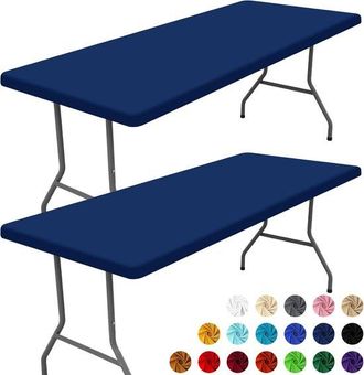 No Brand Juego De 2 Manteles Rectangulares (180 Cm) - Mantel El&aacute;stico Y Lavable Para Exteriores, Camping, Banquetes Y Fiestas (azul Marino, 76 X 183 Cm)