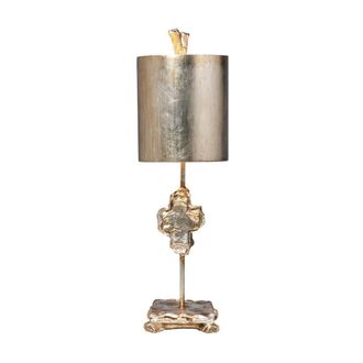 Loops Table Lamp Caarving On Stem Footed Base Matching Shade Silver Leaf LED E27 60W in Metallics