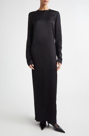 Toteme Long Sleeve Satin Dress in Black at Nordstrom, Size 2 Us