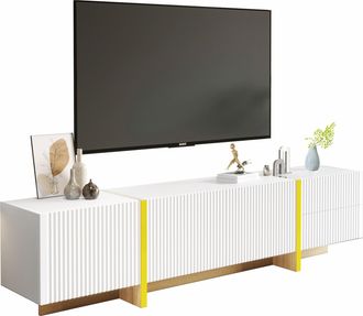 STILVORA Mueble Tv Con 3 Puertas Y 2 Cajones, Bisagras Amortiguadas, Estilo Elegante, 190&times;35&times;45 Cm, Mdf Y Aglomerado, Blanco Dorado