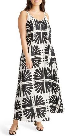Universal Standard Kite Linen Blend Maxi Dress in Ink Bloom Print at Nordstrom Rack, Size Xl (26W-28W)