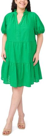 CeCe by Cynthia Steffe Embroidered Tiered Cotton Babydoll Dress in Vibrant Kelly at Nordstrom, Size 2 X