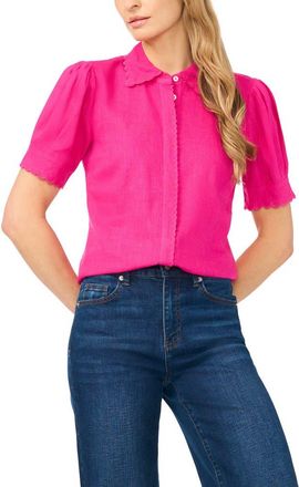 CeCe by Cynthia Steffe Scallop Detail Button-Up Shirt in Magenta at Nordstrom, Size Xx-Large