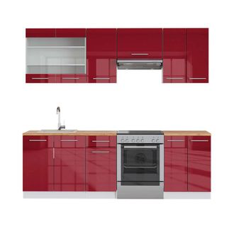 Vicco Mueble De Cocina Fame-line, Burdeos Brillo Intenso/blanco, 240 Cm, Et Roble