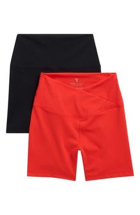 Yogalicious Pack of 2 Lux Crossover Front Bike Shorts in Fiery Red/Black at Nordstrom Rack, Size X-Small