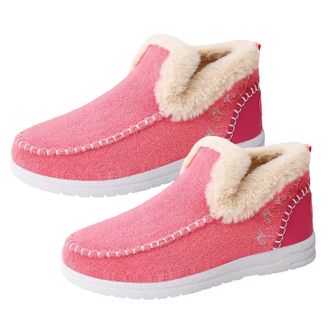 Generic Winter Snow Boots for Women, Non Slip Warm Trendy Slip On Ankle Booties, Cozy Fleece Lined Suede Slipper Boots for Outdoor Walking (pink-5.5UK)