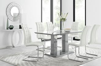 Furniturebox Imperia 6 Grey Dining Table & 6 Murano Chairs in Off-White