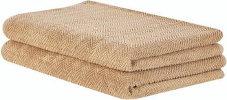 Beliani Beliani - Conjunto De 2 Toallas De Algod&oacute;n Beige Arena Chevron Textura Suave Ba&ntilde;o Mitiaro