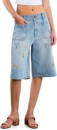 BILLY T Wildflower Embroidered Denim Shorts in Washed Blue at Nordstrom, Size X-Large