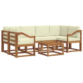 vidaXL Conjunto De Sof&aacute;s De Exterior Con Coj&iacute;n 7 Pcs Natural Y Crema Vidaxl