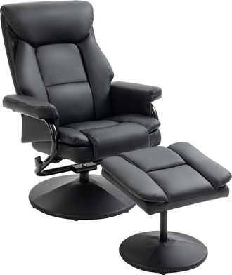HOMCOM PU Leather Swivel Recliner Armchair with Ottoman - Black | TJ Hughes