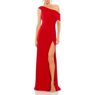 Mac Duggal Foldover off-the-shoulder slit gown in Red at Nordstrom, Size 14