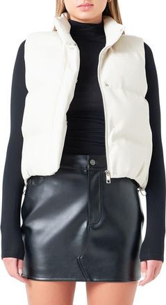 Grey Lab Faux Leather Crop Puffer Vest in Cream at Nordstrom, Size Medium
