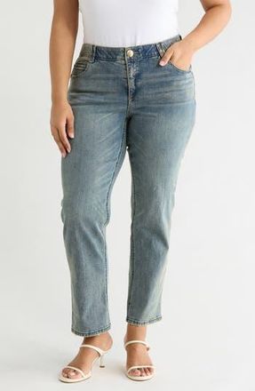 Democracy AB Solution High Waist Cuffed Boyfriend Jeans in Mid Blue Artisinal at Nordstrom Rack, Size 14W