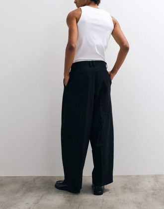 Asos Pantaloni sartoriali a cilindro neri pesanti in 100% cotone-Nero