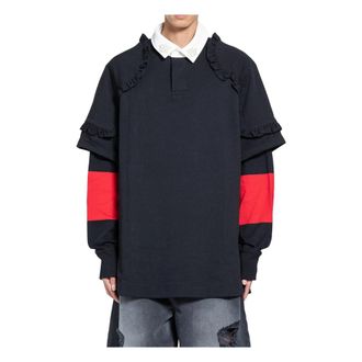 Simone Rocha Polo Shirts, male, Black, Size: S Layered Ruffle Rugby Shirt