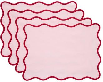 Solino Home Linen Placemats Set of 4, 14 x 19 Inch for Dining Table, Holiday and Everyday Table Decor - Giselle Scallop Edge in Red And Pink at