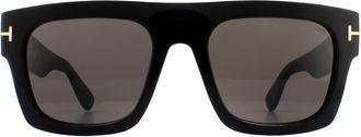Tom Ford Square Shiny Black Smoke Grey Sunglasses
