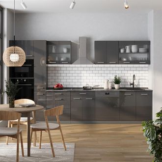 Vicco Cocina Completa R-line, Antracita Brillo Intenso/antracita, 350 Cm, Et Roble