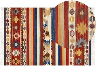 Beliani Beliani - Traditional Wool Kilim Rug Hand Woven 200 x 300 cm Oriental Pattern with Tassels Multicolour Jrarat