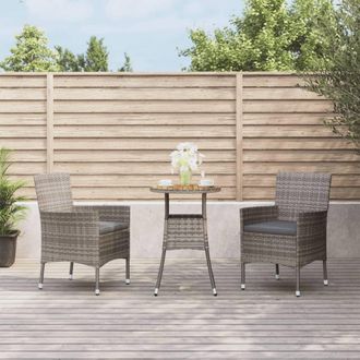 vidaXL Mesita Y Sillas Jard&iacute;n 3 Pzas Y Cojines Rat&aacute;n Sint&eacute;tico Gris Vidaxl