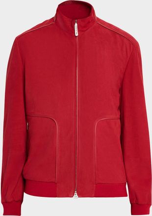 Stefano Ricci Men & apos;s Perforated Suede Zip-Pocket Blouson