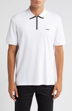 HUGO BOSS Dalomino Zip Polo in Wht at Nordstrom, Size Medium
