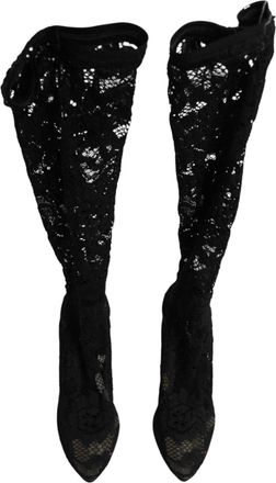 Dolce & Gabbana Womens Black Pumps Taormina Lace Socks Boots Shoes Elastane