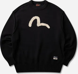 Evisu Men s Logo Embroidery Knit Pullover Black