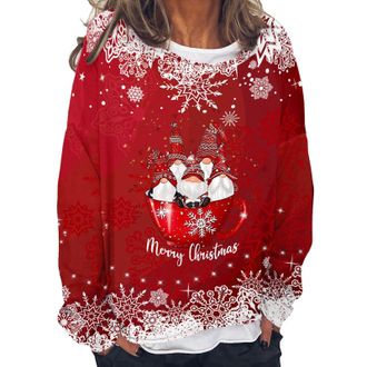 Generic Plus Size Christmas Top Christmas Jumpers Womens Autumn/Winter Solid Color Crew Neck Loose Long Sleeved Christmas Print Jumper Size 26 Womens Xmas Jum