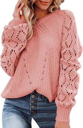 Generic Half Zip Sweatshirt Women Womens Jumpers Size 14 Womens Crewneck Crochet Lace Long Sleeve Hollow Out Cable Knit Pullover Sweaters Tops Striped Sweatsh