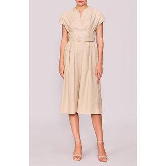Melloday Split Neck Belted Dress in Beige at Nordstrom Rack, Size X-Small