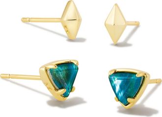 Kendra Scott Greta Set of 2 Stud Earrings in Gold Teal Abalone at Nordstrom Rack