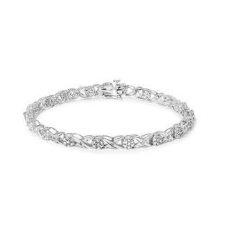 House of Brilliance 10K White Gold 1.00 Cttw Diamond Floral Cluster and X-Link 7.25 Bracelet at Nordstrom
