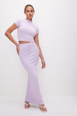 Good American Womens Ribbed Terry T-Shirt | Lavender, Size Medium | Good American by Khlo&Egrave; Kardashian