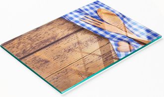 OEM Tabla De Cocina De Vidrio Templado Con Gr&aacute;ficos Y Cubiertos De Madera 80x52 Cm