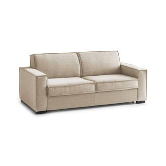 Dmora Sof&aacute; Fijo Dospin, Sof&aacute; De 3 Plazas, 100% Made In Italy, Sof&aacute; De Sal&oacute;n En Tela, Con Reposabrazos Est&aacute;ndar, Cm 220x95h90, Beige - Dmora